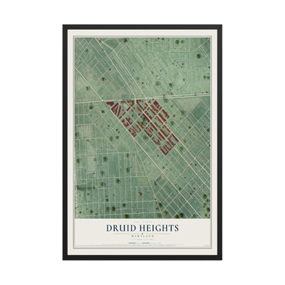Map of Druid Heights, Maryland, 12 x 18 inch print in a black wood frame