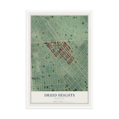 Map of Druid Heights, Maryland, 12 x 18 inch print in a white wood frame