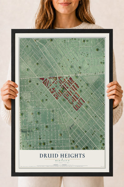 Map of Druid Heights, Maryland, 18 x 24 inch print in a black wood frame