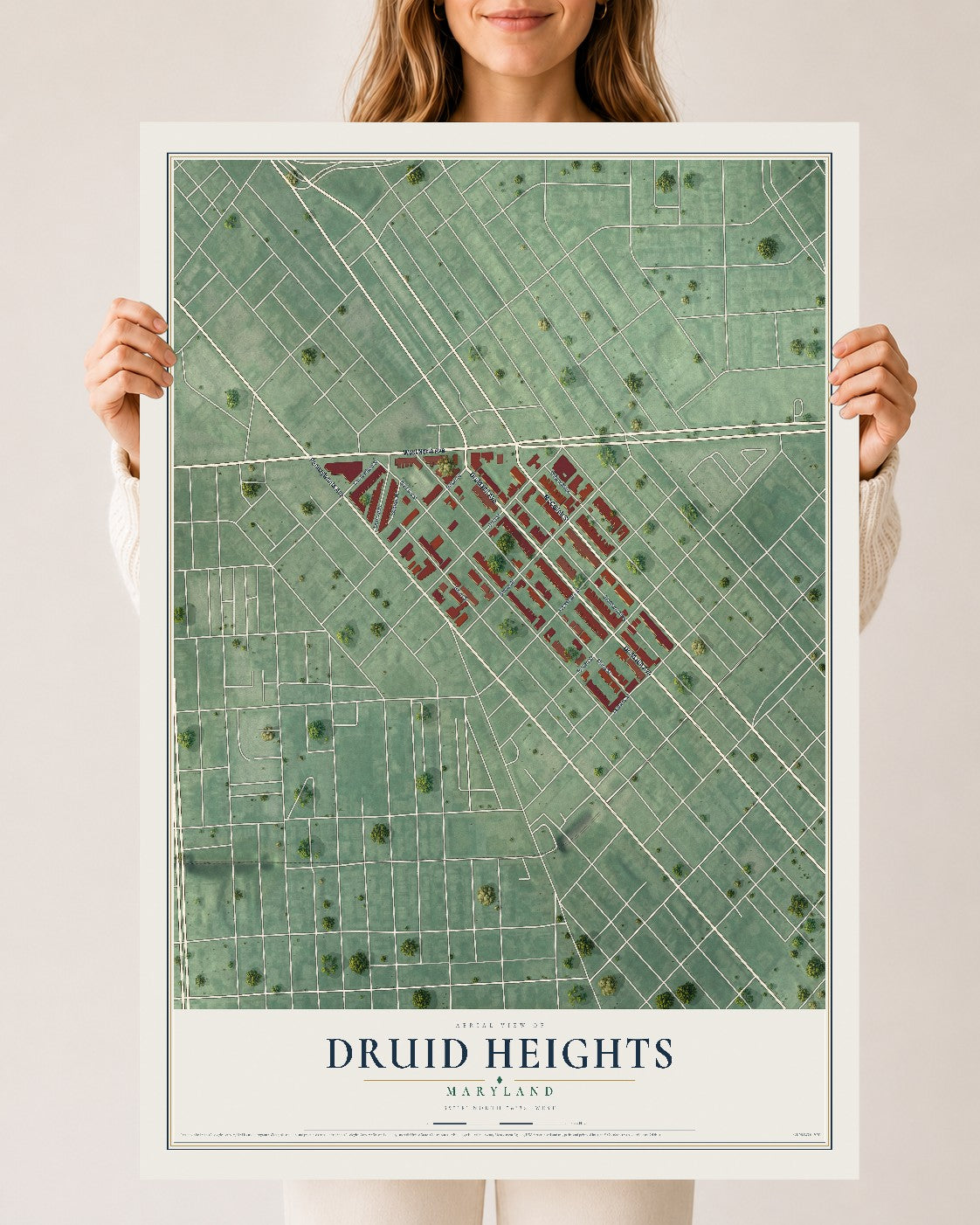 Map of Druid Heights, Maryland, 24 x 36 inch unframed archival matte print