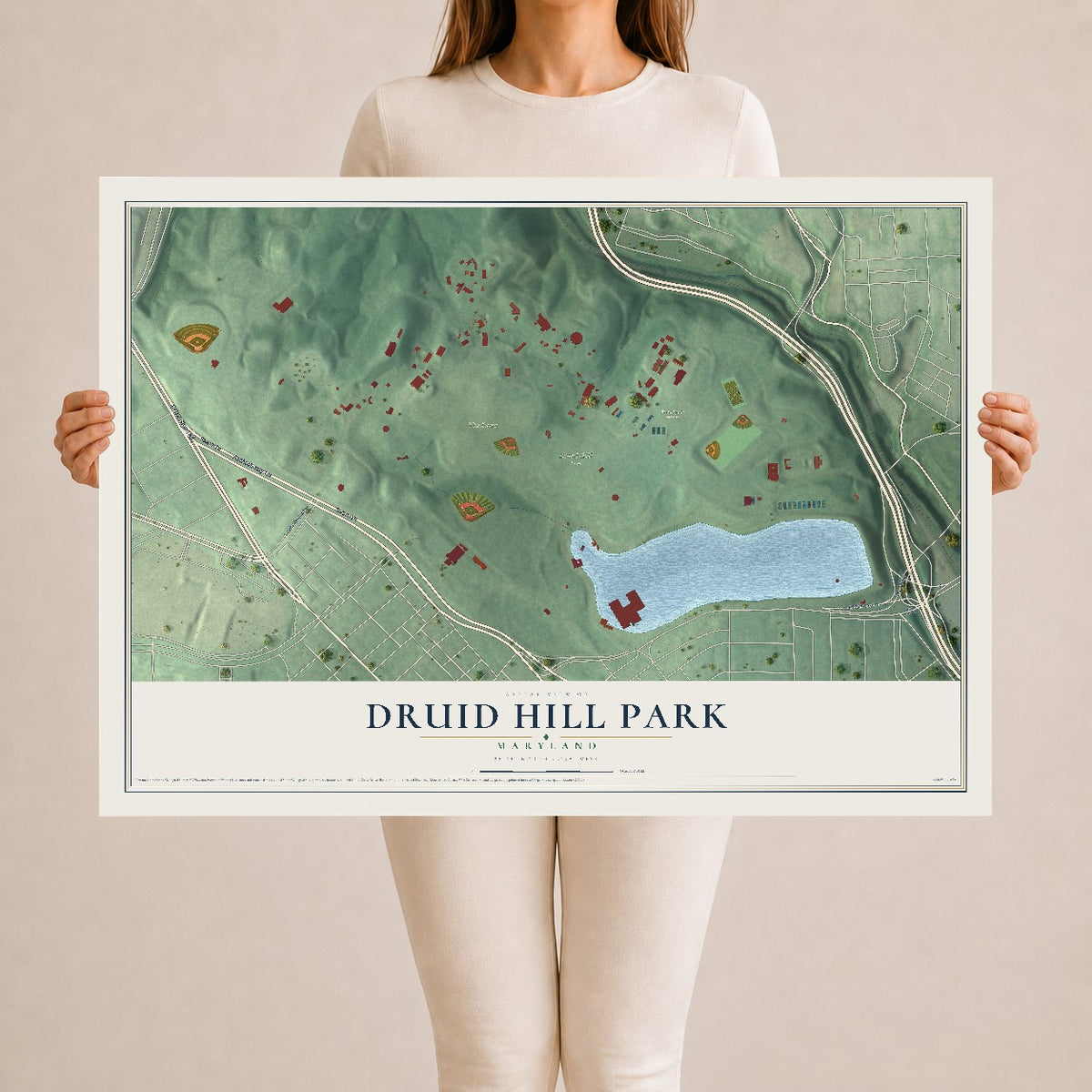 Map of Druid Hill Park, Maryland, 24 x 36 inch unframed archival matte print