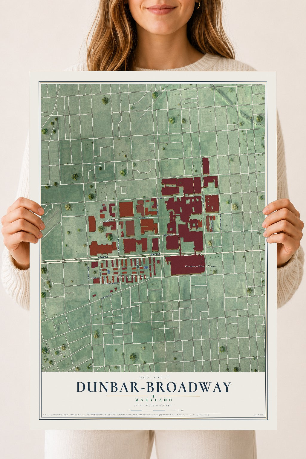 Map of Dunbar-Broadway, Maryland, 18 x 24 inch unframed archival matte print