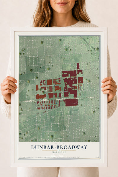 Map of Dunbar-Broadway, Maryland, 18 x 24 inch print in a white wood frame