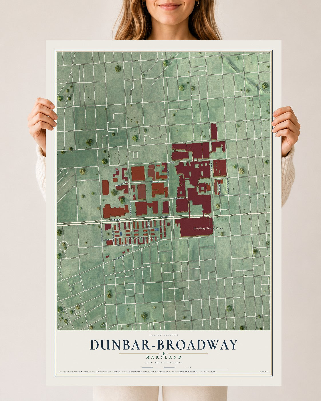Map of Dunbar-Broadway, Maryland, 24 x 36 inch unframed archival matte print