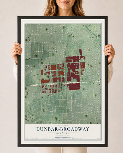 Map of Dunbar-Broadway, Maryland, 24 x 36 inch print in a black wood frame