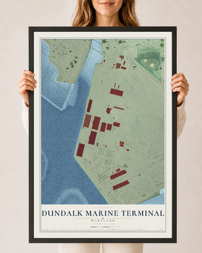 Map of Dundalk Marine Terminal, Maryland, 24 x 36 inch print in a black wood frame