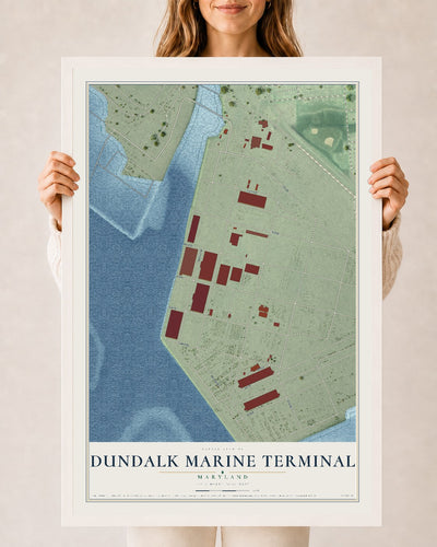 Map of Dundalk Marine Terminal, Maryland, 24 x 36 inch print in a white wood frame