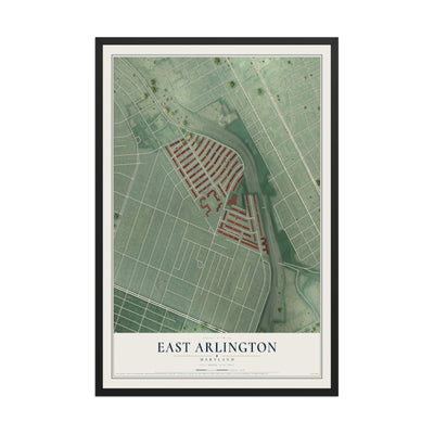 Map of East Arlington, Maryland, 12 x 18 inch print in a black wood frame