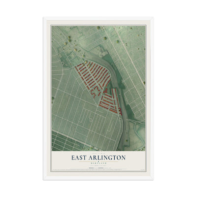 Map of East Arlington, Maryland, 12 x 18 inch print in a white wood frame