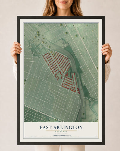 Map of East Arlington, Maryland, 24 x 36 inch print in a black wood frame