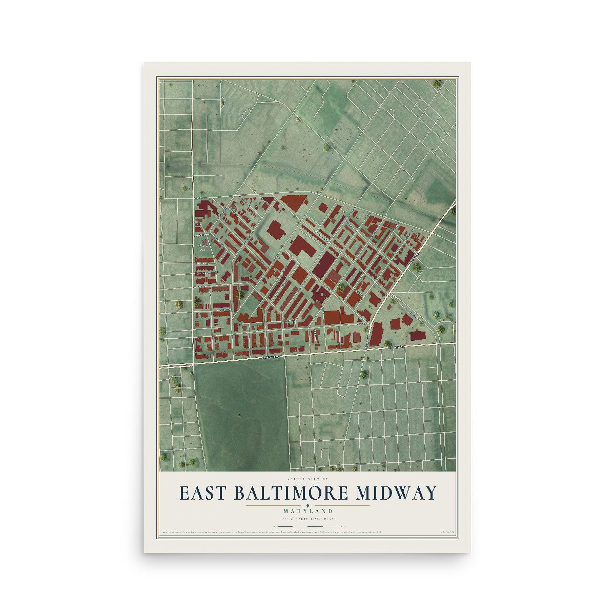 Map of East Baltimore Midway, Maryland, 12 x 18 inch unframed archival matte print