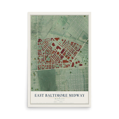 Map of East Baltimore Midway, Maryland, 12 x 18 inch unframed archival matte print