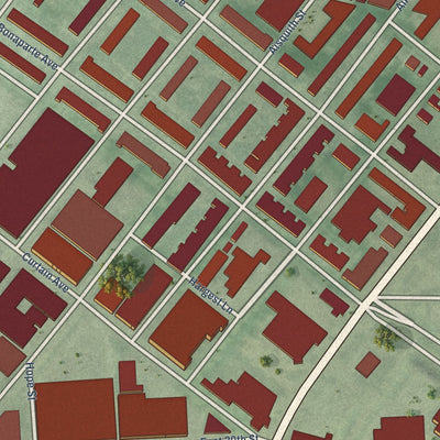 Close-up of the map of East Baltimore Midway, Maryland print showing street and building detail