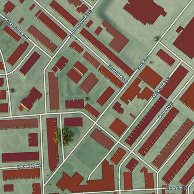 Second close-up of the map of East Baltimore Midway, Maryland print showing more streets and buildings
