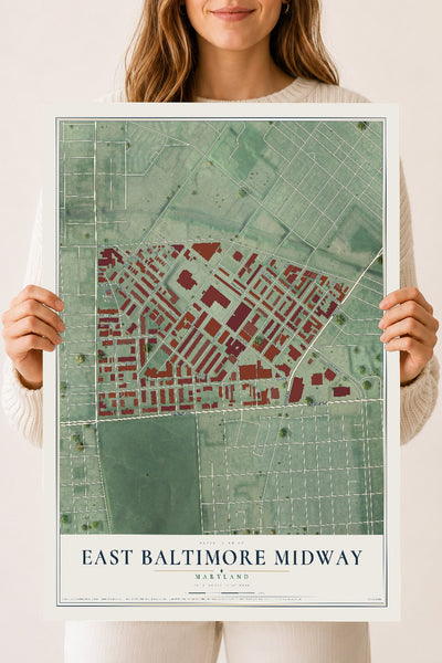 Map of East Baltimore Midway, Maryland, 18 x 24 inch unframed archival matte print