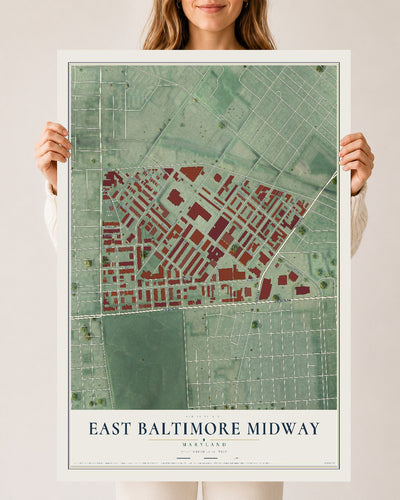 Map of East Baltimore Midway, Maryland, 24 x 36 inch unframed archival matte print
