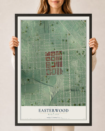 Map of Easterwood, Maryland, 24 x 36 inch print in a black wood frame