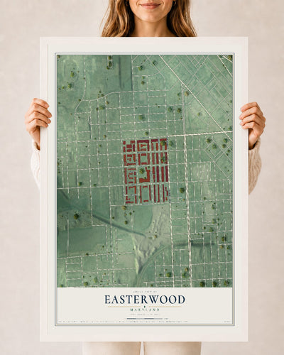 Map of Easterwood, Maryland, 24 x 36 inch print in a white wood frame