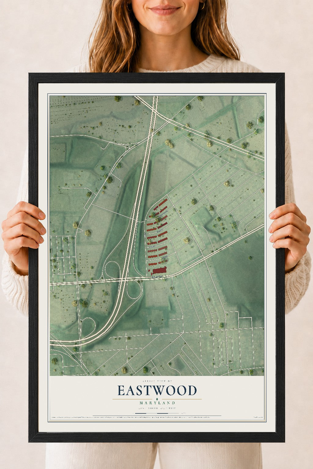 Map of Eastwood, Maryland, 18 x 24 inch print in a black wood frame