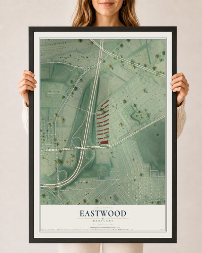 Map of Eastwood, Maryland, 24 x 36 inch print in a black wood frame