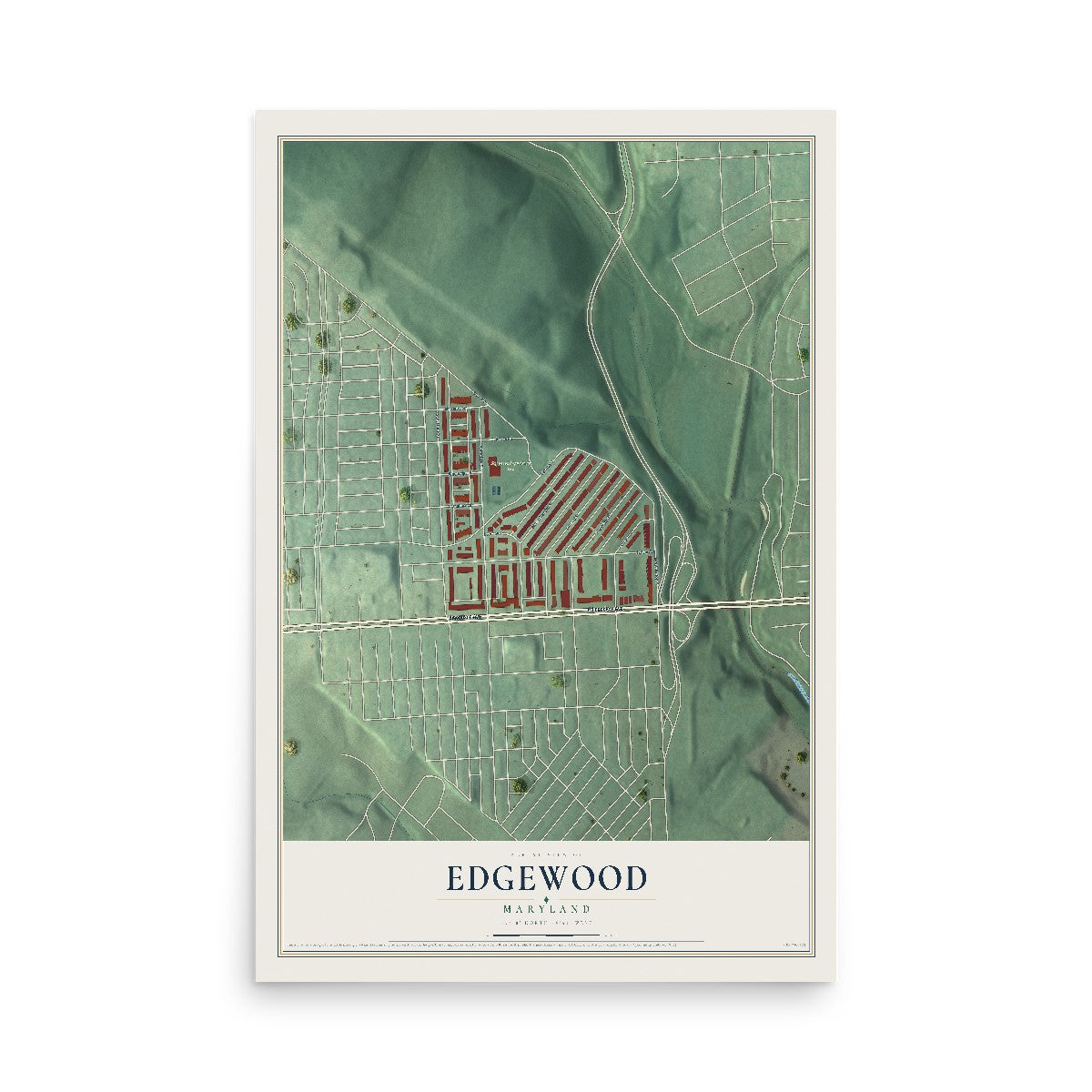 Map of Edgewood, Maryland, 12 x 18 inch unframed archival matte print
