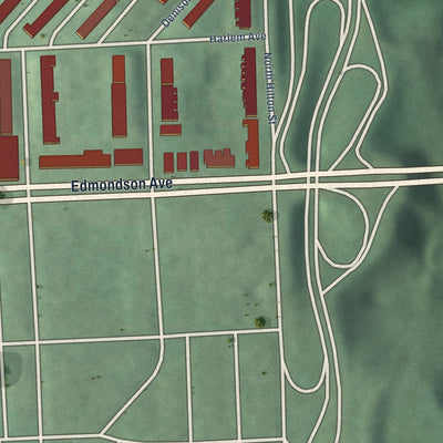 Second close-up of the map of Edgewood, Maryland print showing more streets and buildings