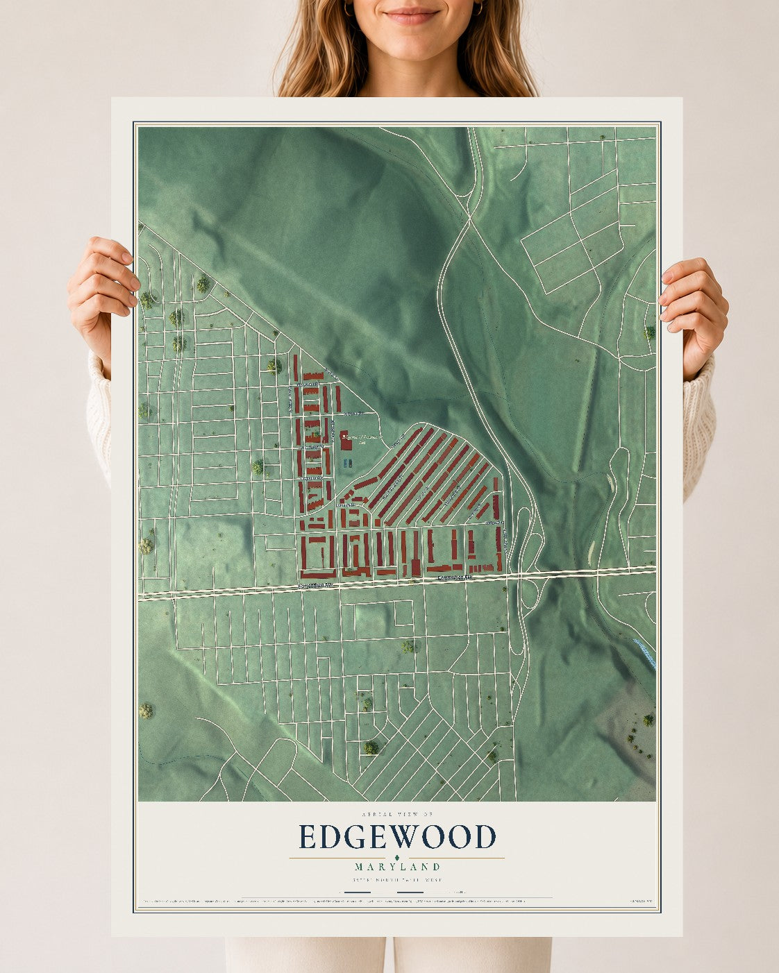 Map of Edgewood, Maryland, 24 x 36 inch unframed archival matte print