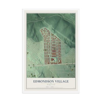 Map of Edmondson Village, Maryland, 12 x 18 inch print in a white wood frame