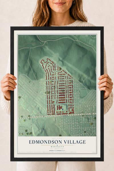 Map of Edmondson Village, Maryland, 18 x 24 inch print in a black wood frame