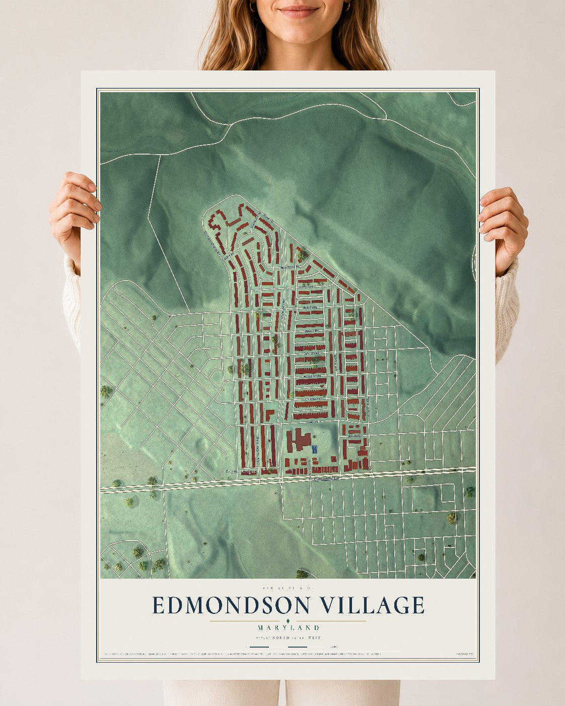 Map of Edmondson Village, Maryland, 24 x 36 inch unframed archival matte print