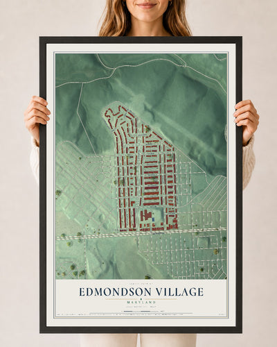 Map of Edmondson Village, Maryland, 24 x 36 inch print in a black wood frame