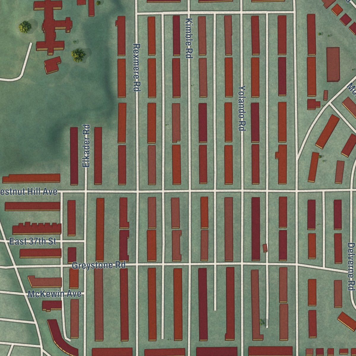 Second close-up of the map of Ednor Gardens-Lakeside, Maryland print showing more streets and buildings