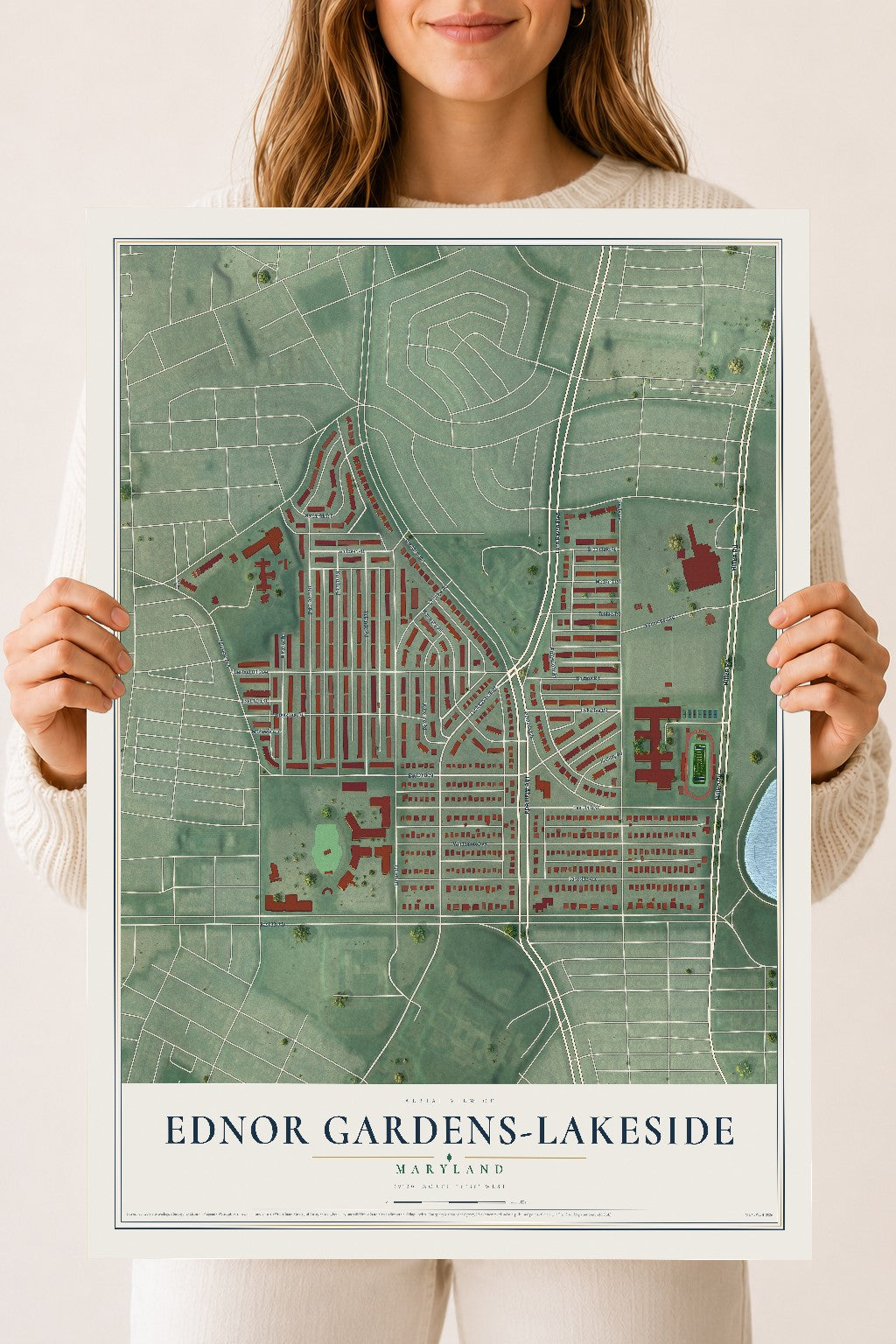 Map of Ednor Gardens-Lakeside, Maryland, 18 x 24 inch unframed archival matte print