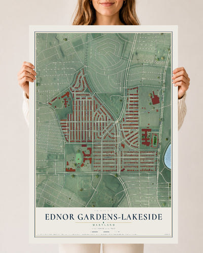 Map of Ednor Gardens-Lakeside, Maryland, 24 x 36 inch unframed archival matte print