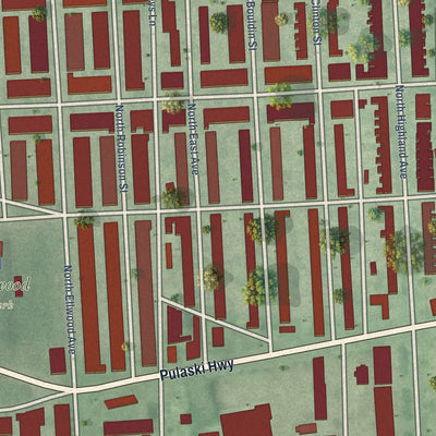 Close-up of the map of Ellwood Park-Monument, Maryland print showing street and building detail
