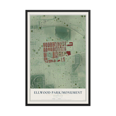 Map of Ellwood Park-Monument, Maryland, 12 x 18 inch print in a black wood frame