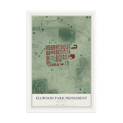 Map of Ellwood Park-Monument, Maryland, 12 x 18 inch print in a white wood frame