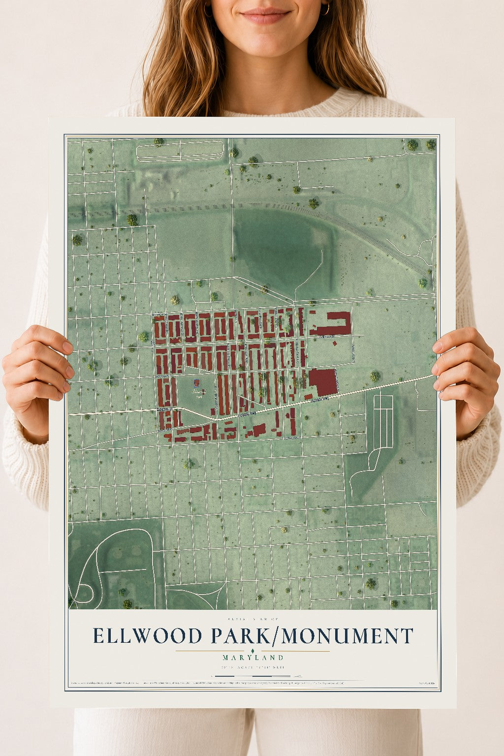 Map of Ellwood Park-Monument, Maryland, 18 x 24 inch unframed archival matte print