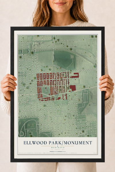 Map of Ellwood Park-Monument, Maryland, 18 x 24 inch print in a black wood frame