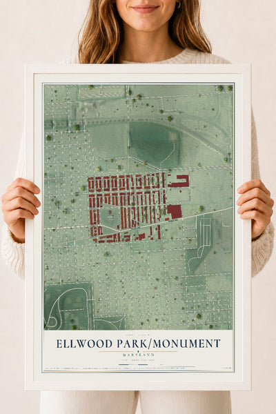 Map of Ellwood Park-Monument, Maryland, 18 x 24 inch print in a white wood frame