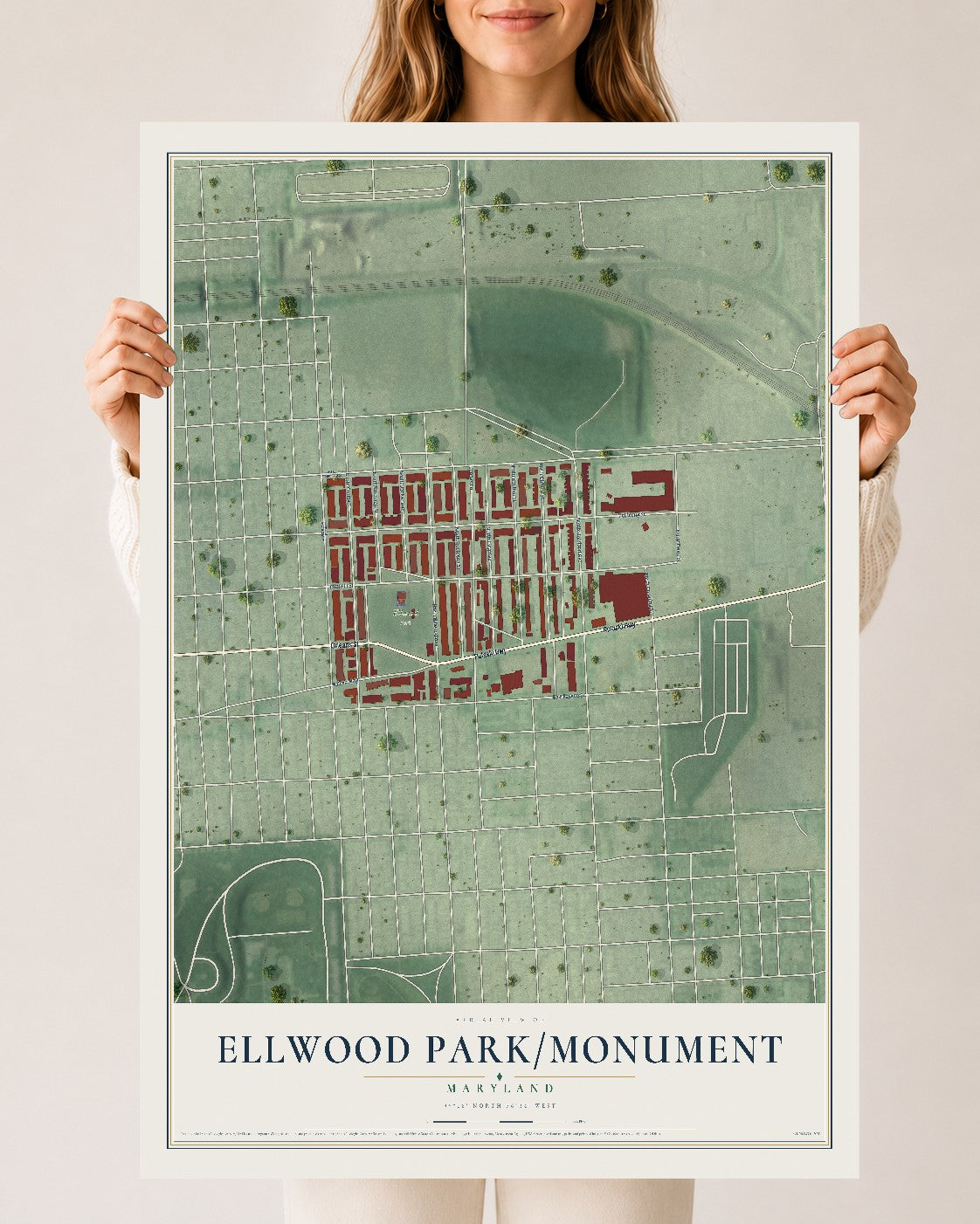 Map of Ellwood Park-Monument, Maryland, 24 x 36 inch unframed archival matte print