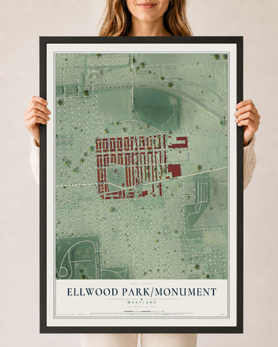 Map of Ellwood Park-Monument, Maryland, 24 x 36 inch print in a black wood frame