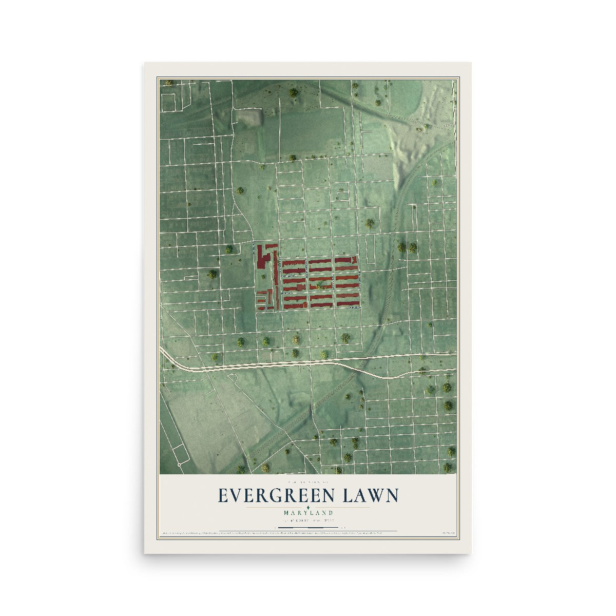 Map of Evergreen Lawn, Maryland, 12 x 18 inch unframed archival matte print