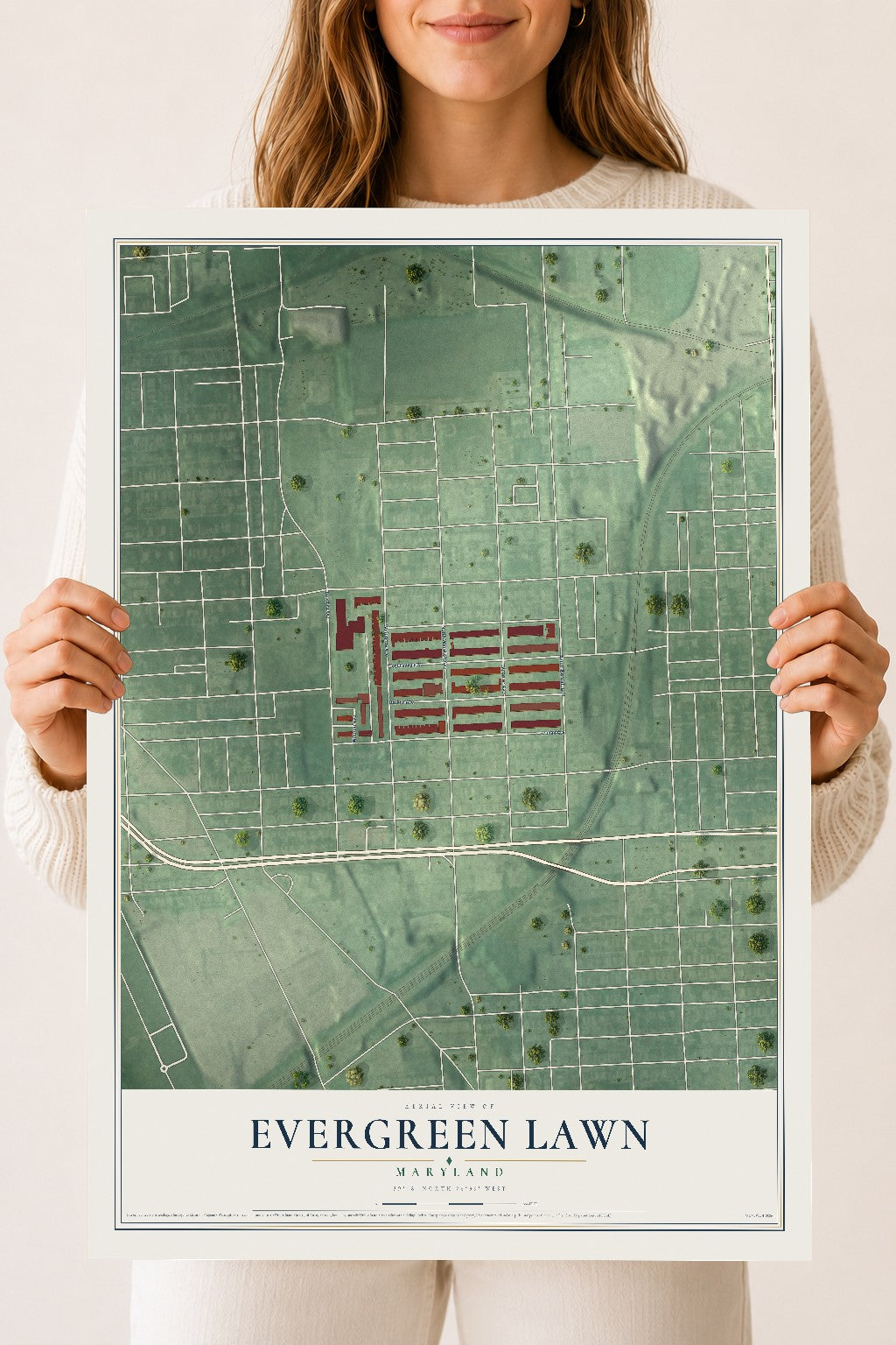 Map of Evergreen Lawn, Maryland, 18 x 24 inch unframed archival matte print