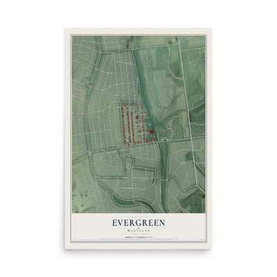 Map of Evergreen, Maryland, 12 x 18 inch unframed archival matte print