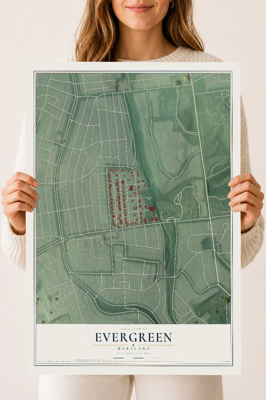Map of Evergreen, Maryland, 18 x 24 inch unframed archival matte print