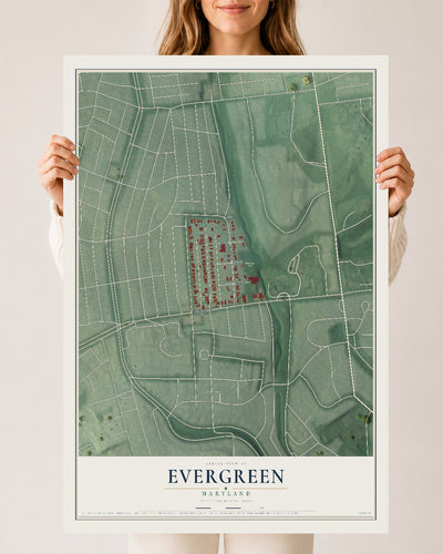 Map of Evergreen, Maryland, 24 x 36 inch unframed archival matte print