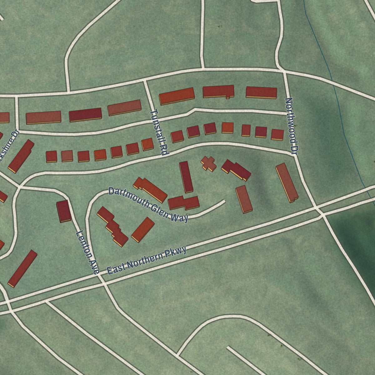 Second close-up of the map of Evesham Park, Maryland print showing more streets and buildings