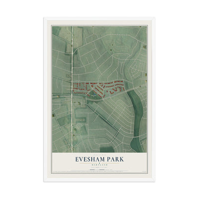 Map of Evesham Park, Maryland, 12 x 18 inch print in a white wood frame