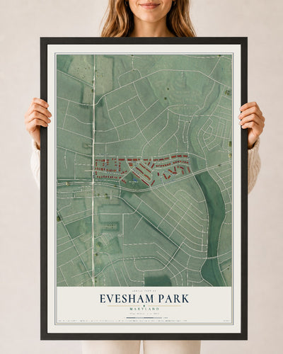 Map of Evesham Park, Maryland, 24 x 36 inch print in a black wood frame